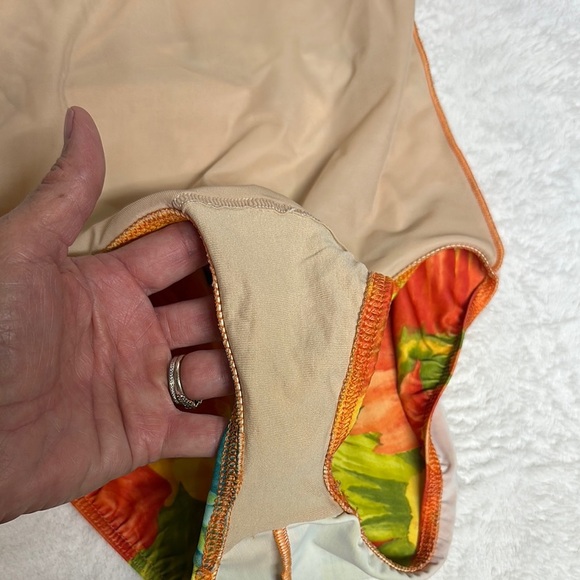 Vibrant Orange and Yellow One Piece Swimsuit with Spaghetti Straps - Picture 10 of 11